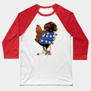 Golden-Laced Polish Chicken In Ugly Christmas Sweater Tangled In Lights Baseball T-Shirt